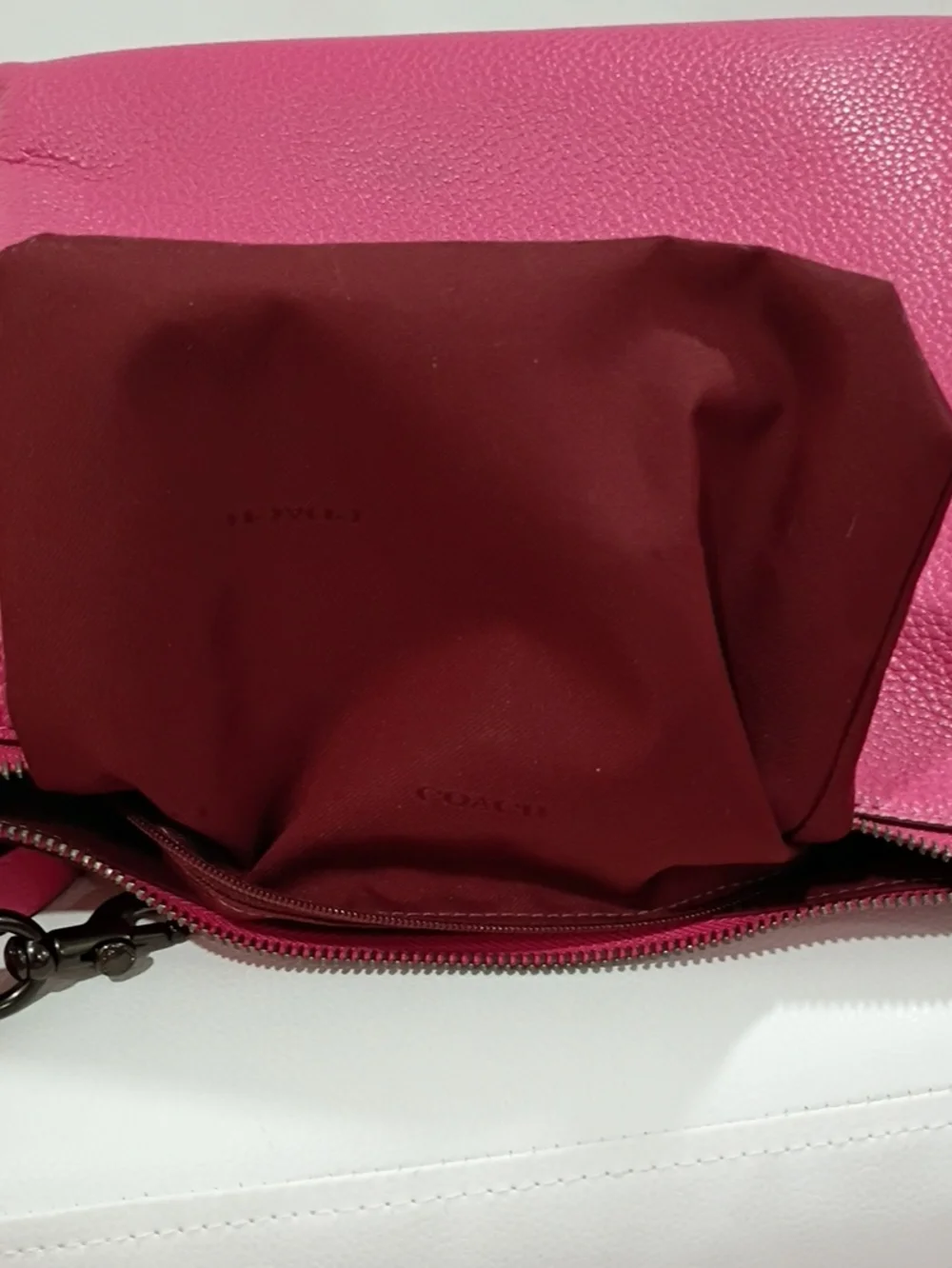 Coach Shay Hot Pink Pebbled Leather Shoulder Bag with Detachable Crossbody Strap